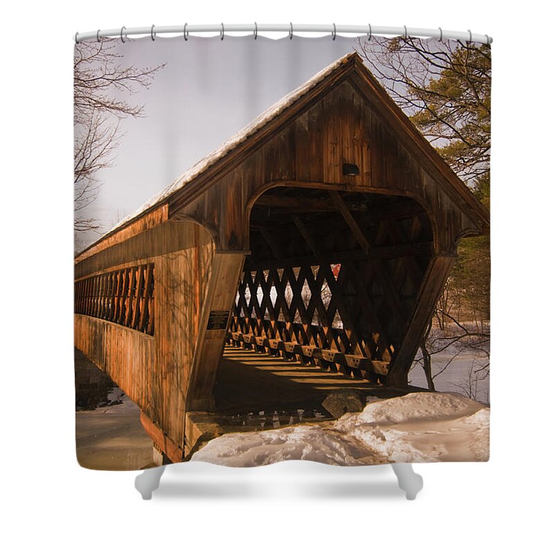 new England Covered Bridges Shower Curtain featuring the photograph A Winters Walk by Paul Mangold