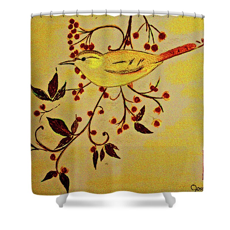 Wren Shower Curtain featuring the digital art A Wren - In Pastel by Joseph Coulombe
