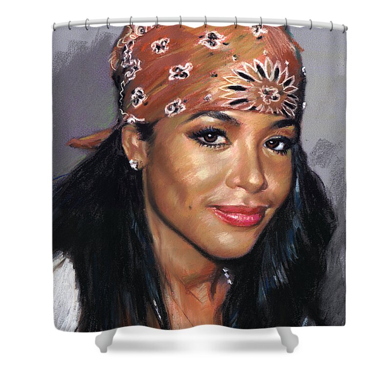 Aaliyah Dana Haughton Shower Curtain featuring the pastel Aaliyah Dana Haughton by Ylli Haruni