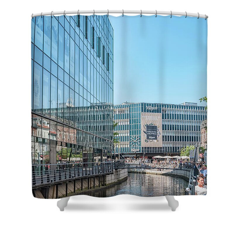 Aarhus Shower Curtain featuring the photograph Aarhus Lunchtime Canal Scene by Antony McAulay