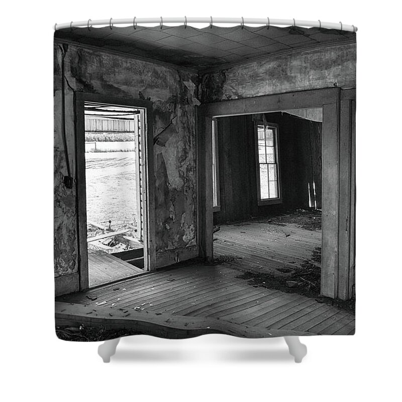 Black And White Shower Curtain featuring the photograph Abandoned #2 by Bonnie Bruno