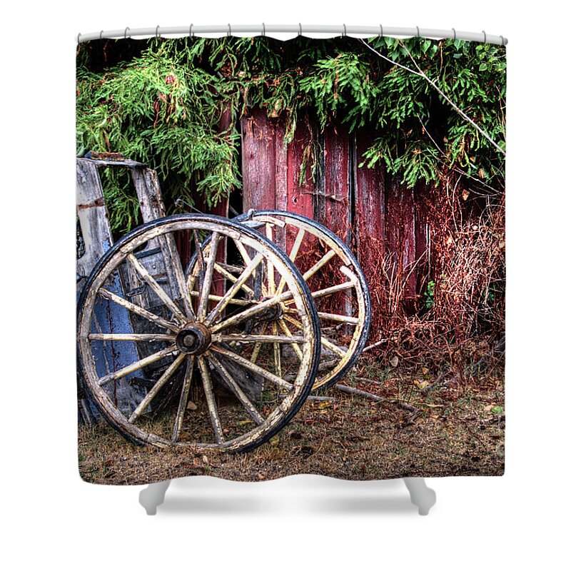 Horse Shower Curtain featuring the photograph Abandoned cart by Jim And Emily Bush