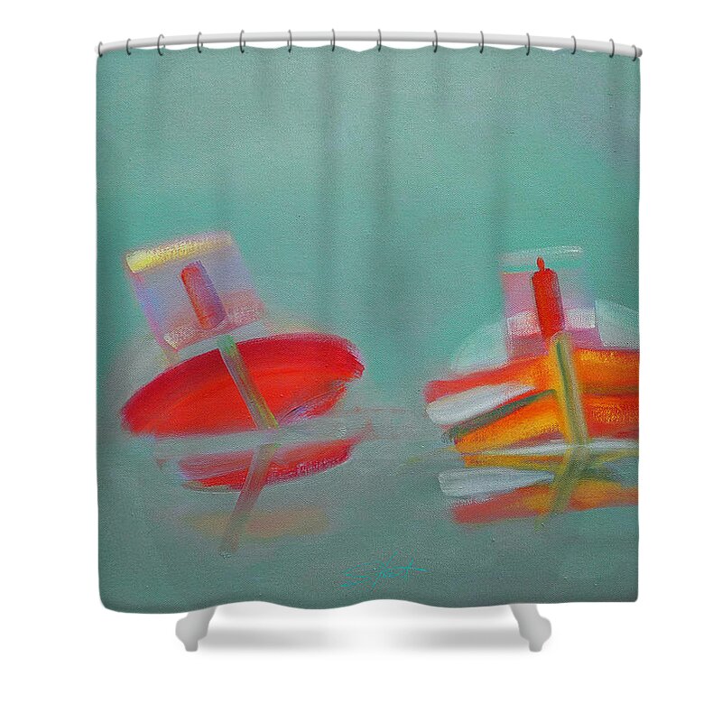 Red Boats Shower Curtain featuring the painting Abandoned Fishing Boats Tavira Portugal by Charles Stuart