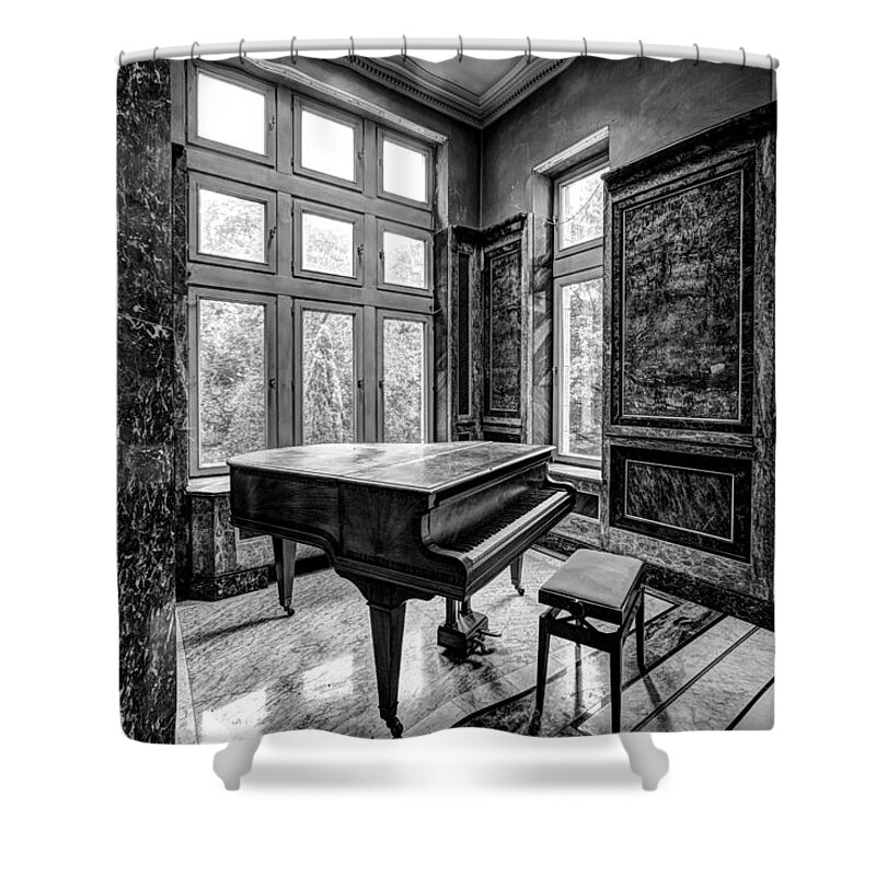 Castle Shower Curtain featuring the photograph Abandoned Piano Monochroom- Urban Exploration by Dirk Ercken
