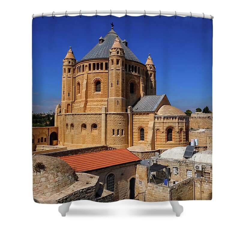 Zion Shower Curtain featuring the photograph Abbey of the Dormition, Jerusalem, Israel by Elenarts - Elena Duvernay photo