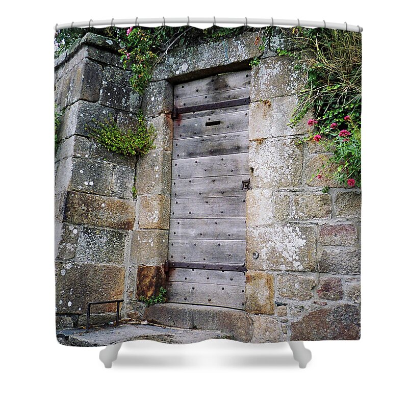 Portrait Shower Curtain featuring the photograph Abbey Side Door by Donna L Munro