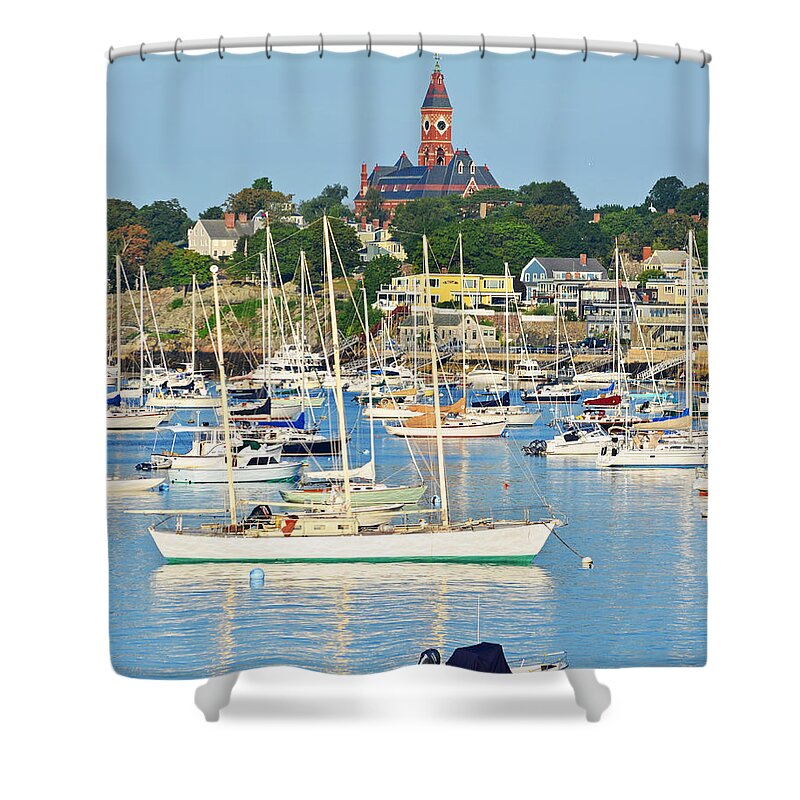 Marblehead Shower Curtain featuring the photograph Abbot Hall over Marblehead Harbor From Chandler Hovey Park by Toby McGuire