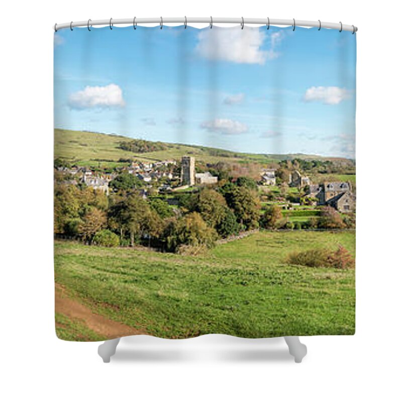 Abbotsbury Shower Curtain featuring the photograph Abbotsbury Village Panorama by Roy Pedersen