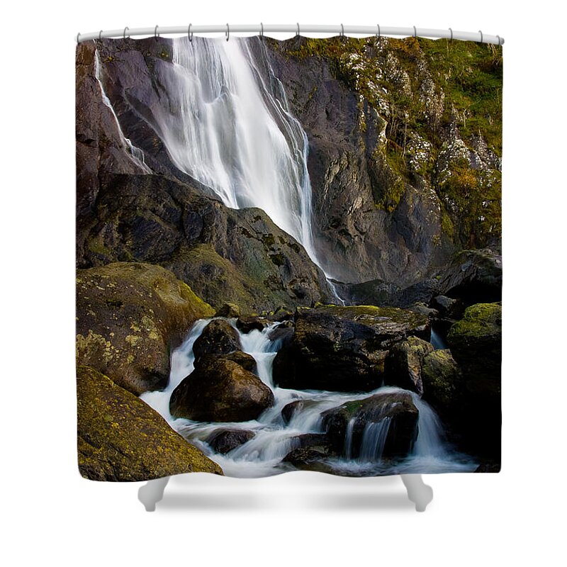 Wales Shower Curtain featuring the photograph Aber Falls 2 by Peter OReilly