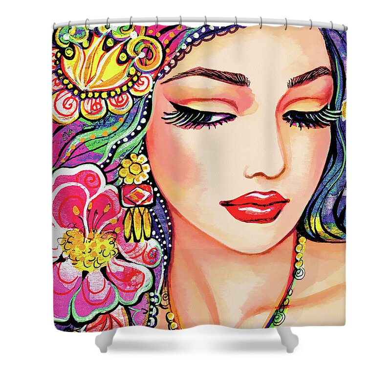 Beautiful Eastern Woman Shower Curtain featuring the painting Abhilasha by Eva Campbell