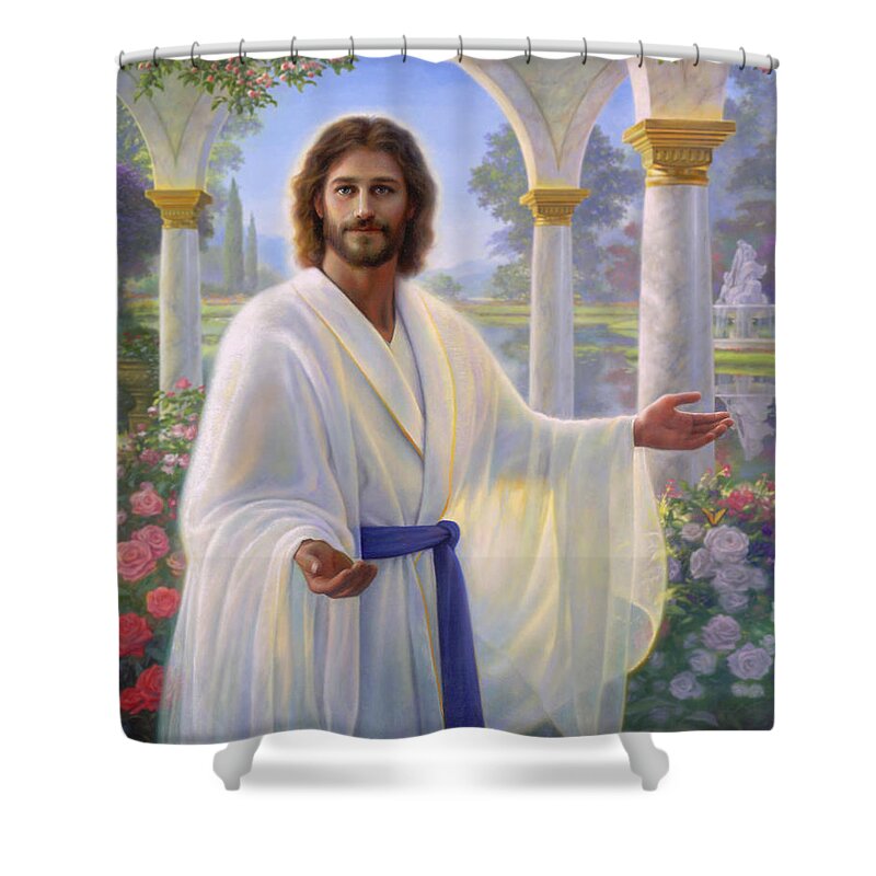 Jesus Shower Curtain featuring the painting Abide With Me by Greg Olsen