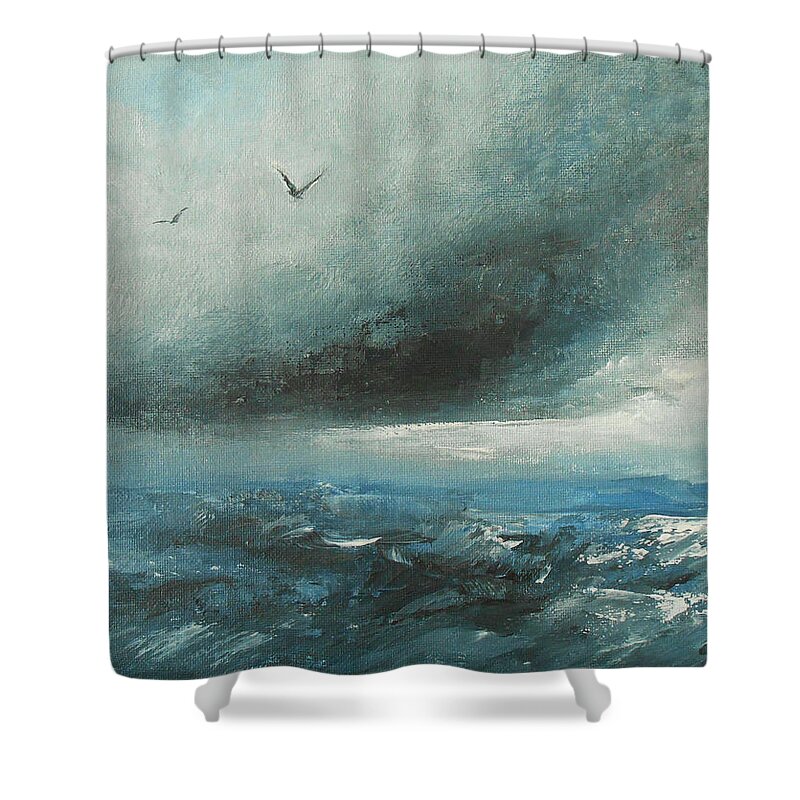 Abstract Shower Curtain featuring the painting Above The Storm by Jane See