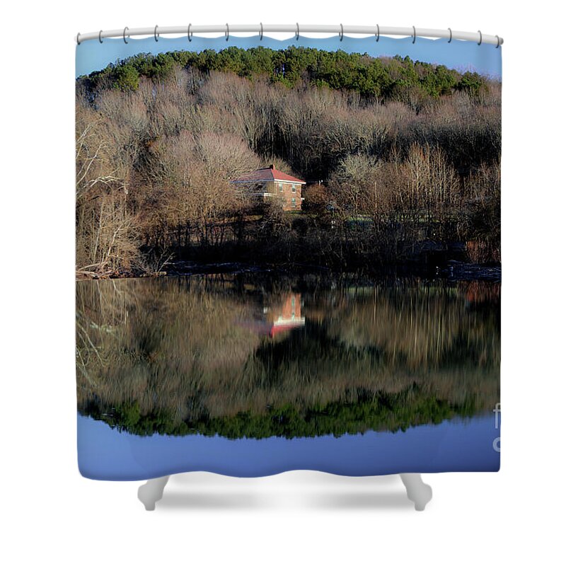 River Reflection Shower Curtain featuring the photograph Above The Waterfall Reflection by Michael Eingle