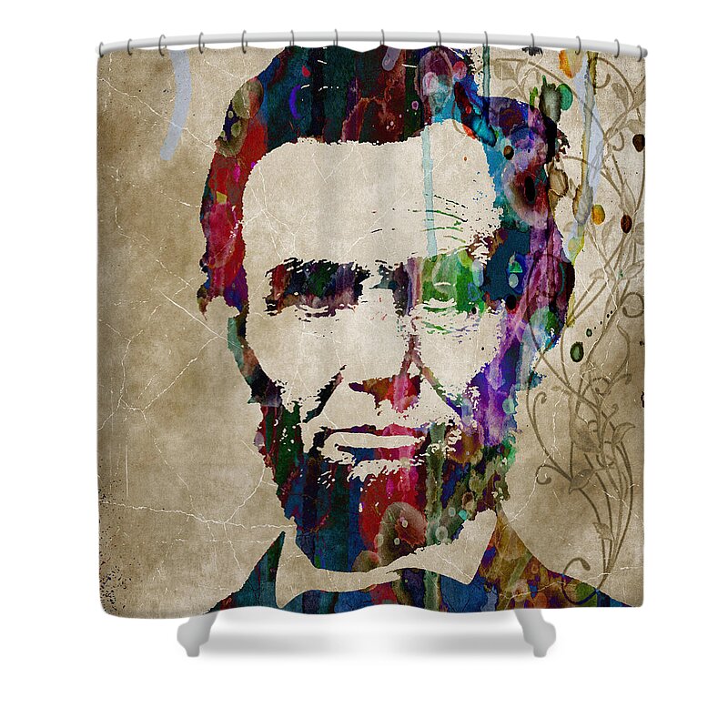 Abraham Shower Curtain featuring the painting Abraham Lincoln Watercolor Modern Abstract Pop Art COLOR by Robert R Splashy Art Abstract Paintings