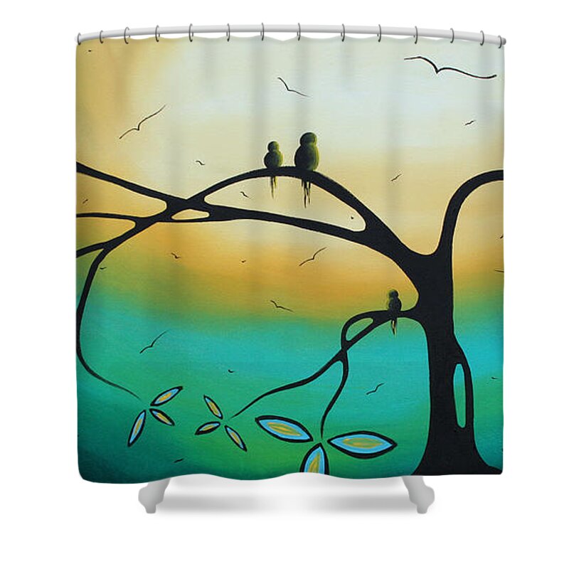 Painting Shower Curtain featuring the painting Abstract Art Landscape Bird Painting FAMILY PERCH by MADART by Megan Aroon