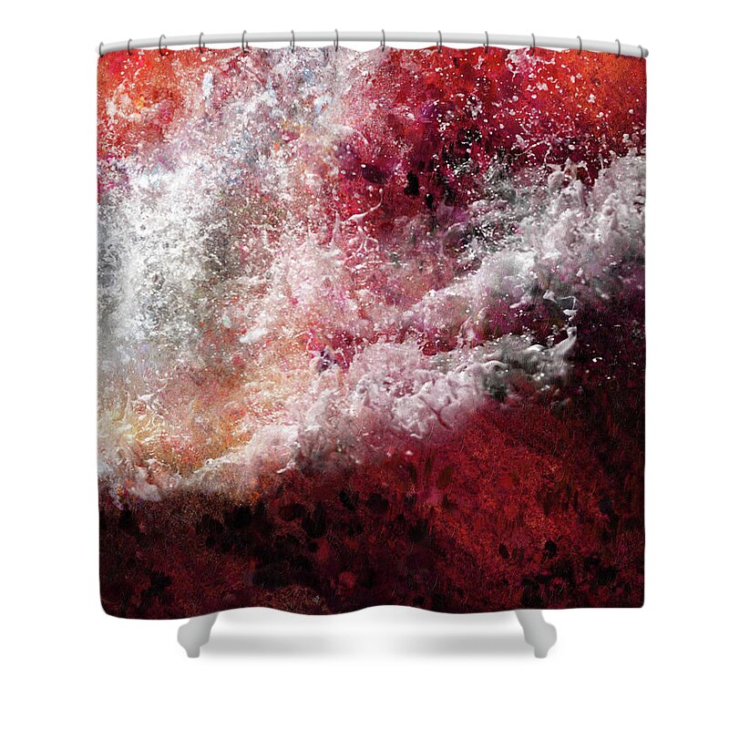Fury Of The Red Seas Abstract Shower Curtain featuring the mixed media Abstract Artwork Fury Of The Red Seas by Georgiana Romanovna