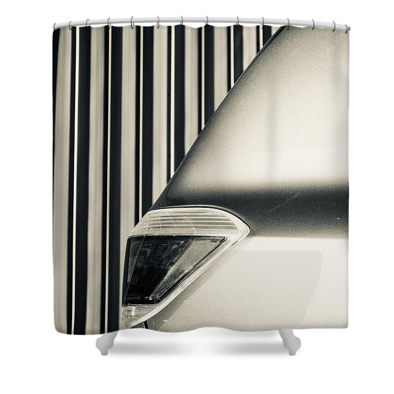 Abstract Shower Curtain featuring the photograph Abstract Automotive - Tail Light and Corrugated Steel by Jason Freedman