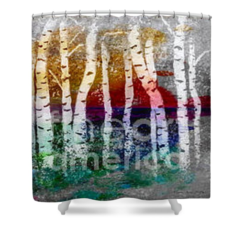 Abstract Shower Curtain featuring the painting Abstract Birch Tree Forest 693016 by Mas Art Studio