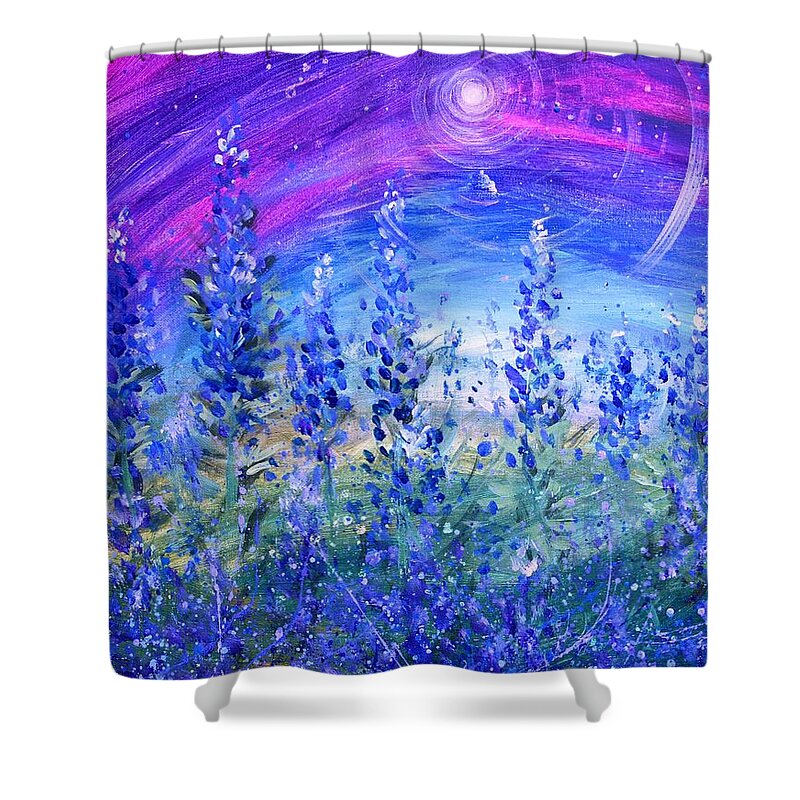 Bluebonnets Shower Curtain featuring the painting Abstract Bluebonnets by J Vincent Scarpace