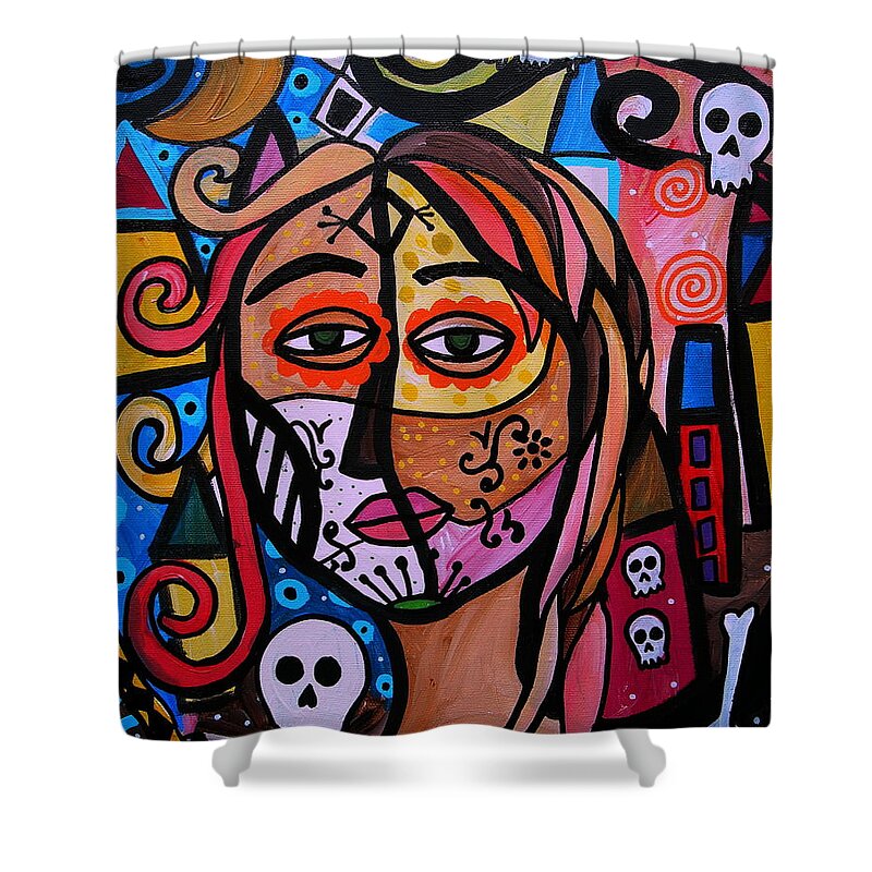 Dy Of The Dead Shower Curtain featuring the painting Abstract Day Of The Dead by Pristine Cartera Turkus