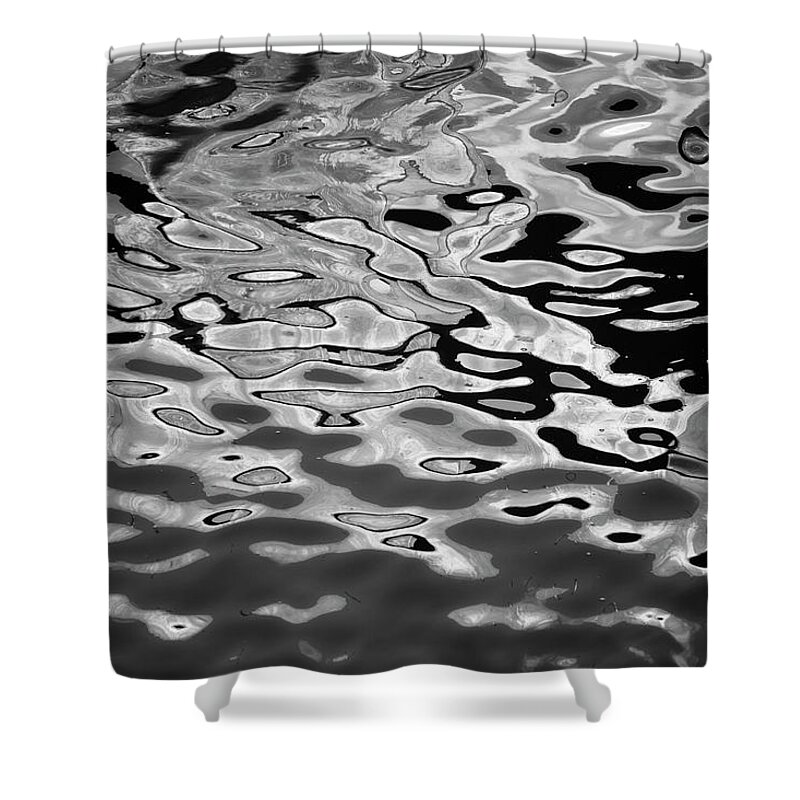 Abstract Shower Curtain featuring the photograph Abstract Dock Reflections I BW by David Gordon