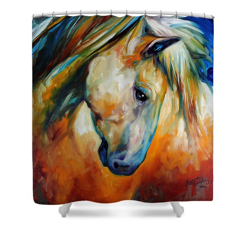 Horse Shower Curtain featuring the painting Abstract Equine Eccense by Marcia Baldwin