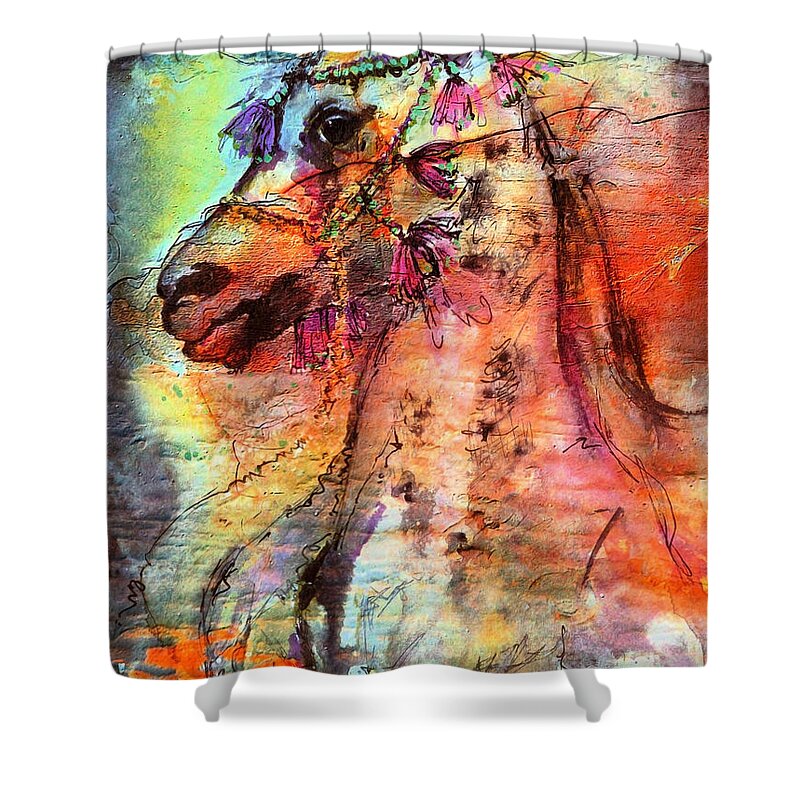 Horses Shower Curtain featuring the painting Abstract Expressive Arabian Stallion Art by Ginette Callaway