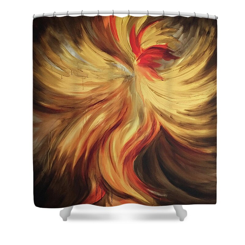 Abstract Shower Curtain featuring the painting Abstract Fire Rooster by Michelle Pier