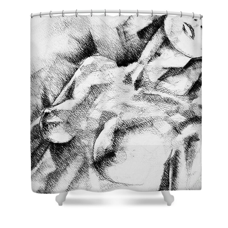 Drawing Shower Curtain featuring the drawing Abstract Girl Portrait Drawing by Dimitar Hristov