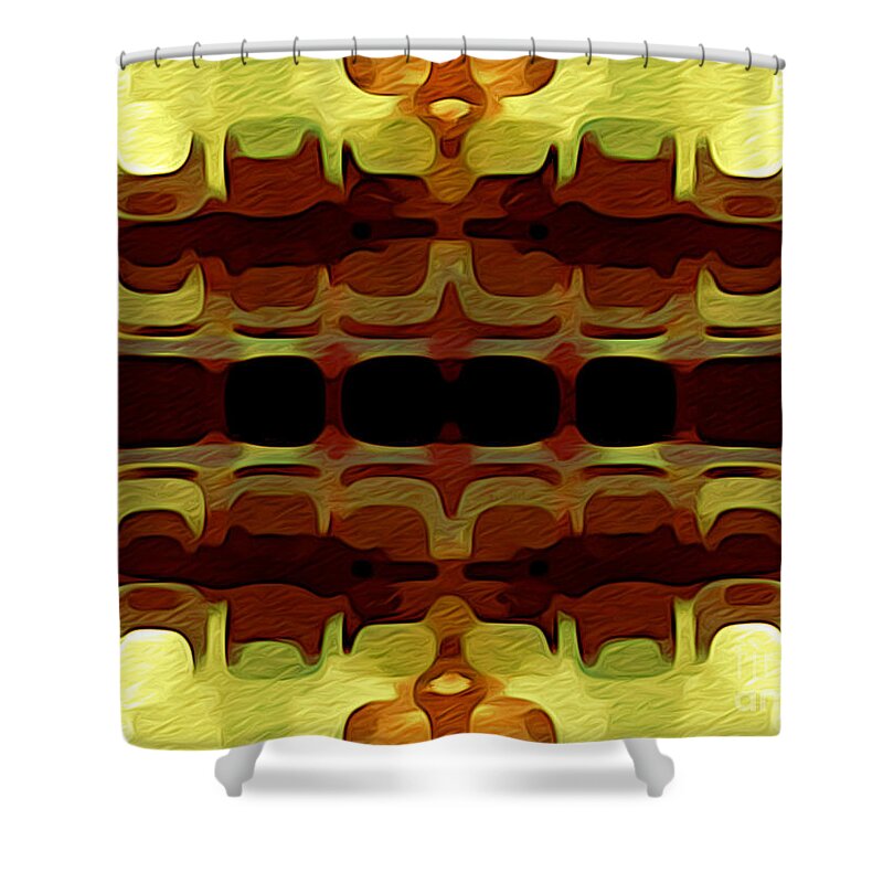 Abstract Shower Curtain featuring the digital art Abstract Horizontal Tiles - Harvest 1977 by Jason Freedman