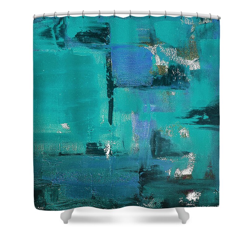 Abstract Shower Curtain featuring the painting Abstract in Blue by Gina De Gorna
