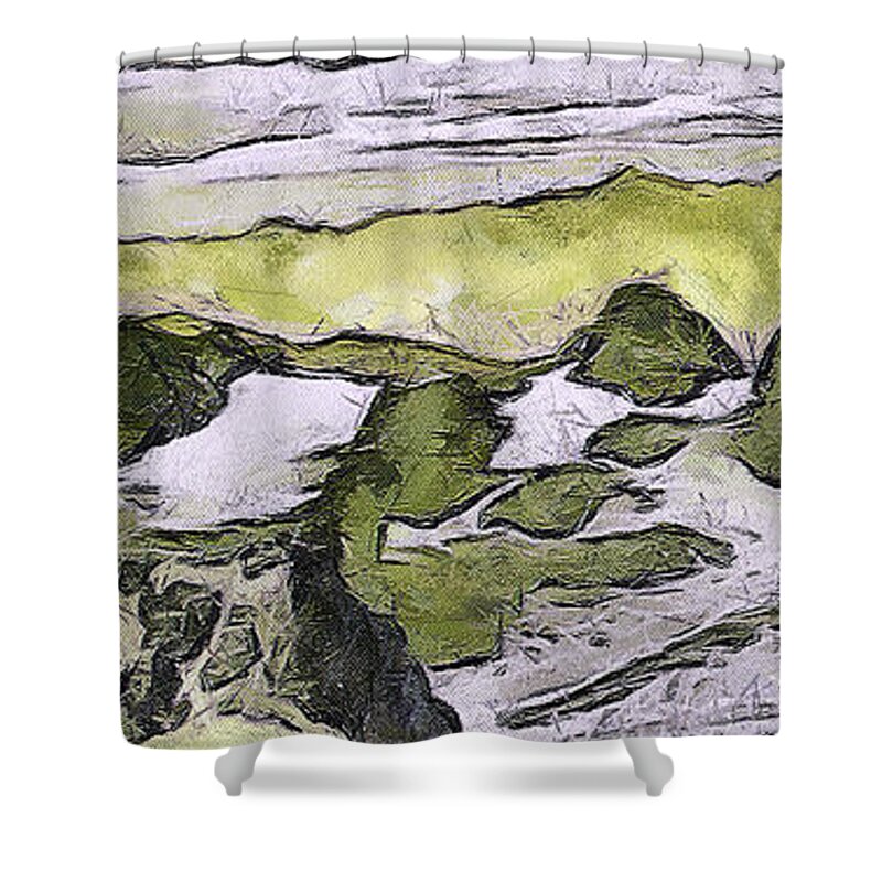 Odon Shower Curtain featuring the painting Abstract in green by Odon Czintos