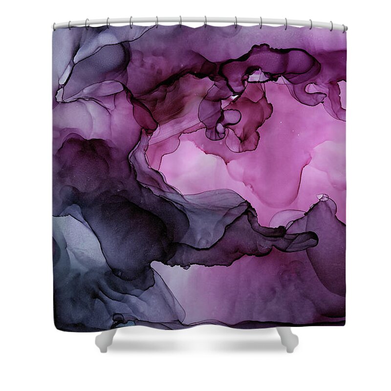 Ink Shower Curtain featuring the painting Abstract Ink Painting Plum Pink Ethereal by Olga Shvartsur