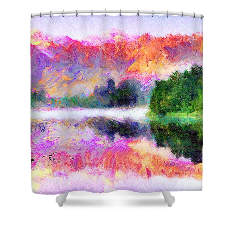 Rafael Salazar Shower Curtain featuring the mixed media Abstract Landscape 0743 by Rafael Salazar