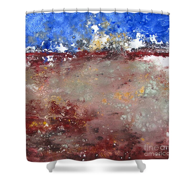 Abstract Landscape Shower Curtain featuring the mixed media Abstract Landscape II by Pamela Iris Harden