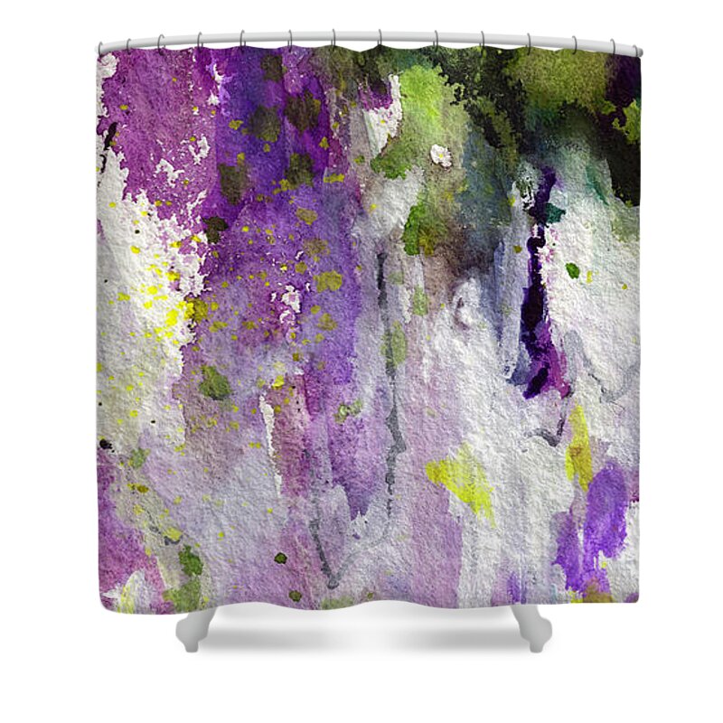 Abstract Shower Curtain featuring the painting Abstract Lavender Cascades by Ginette Callaway