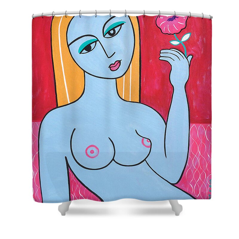 Girl Shower Curtain featuring the painting Abstract Nude Woman Girl Pop Art Painting Flower by Robert R Splashy Art Abstract Paintings