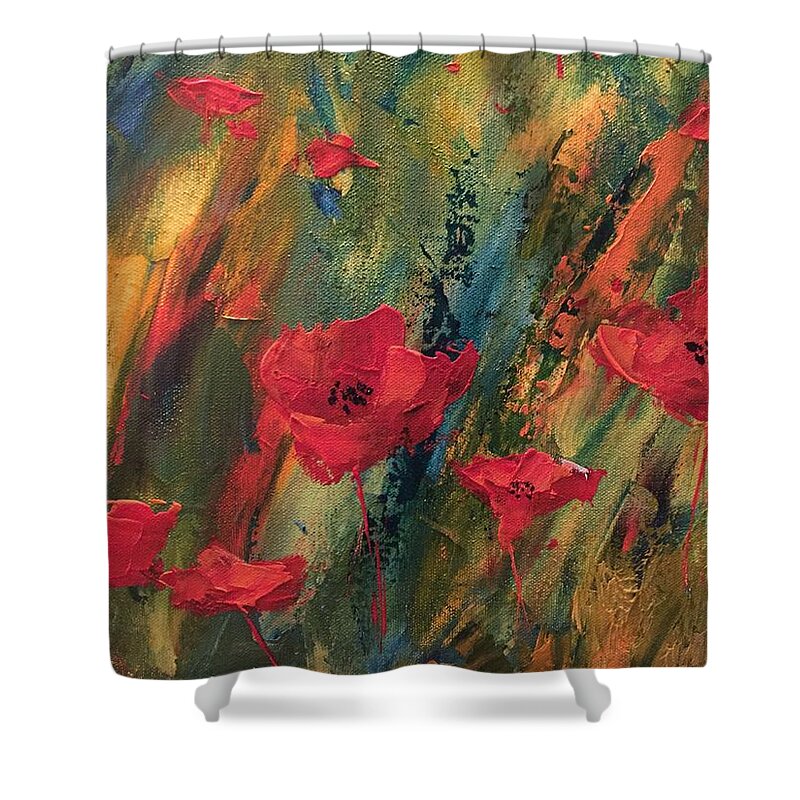 Poppies Shower Curtain featuring the painting Abstract Poppies by Kristine Bogdanovich