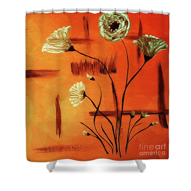 Abstract Shower Curtain featuring the painting Abstract Poppies Series E42016 by Mas Art Studio