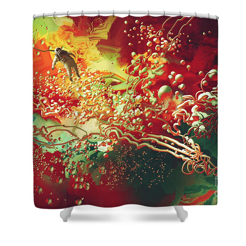 Art Shower Curtain featuring the painting Abstract Space by Tithi Luadthong