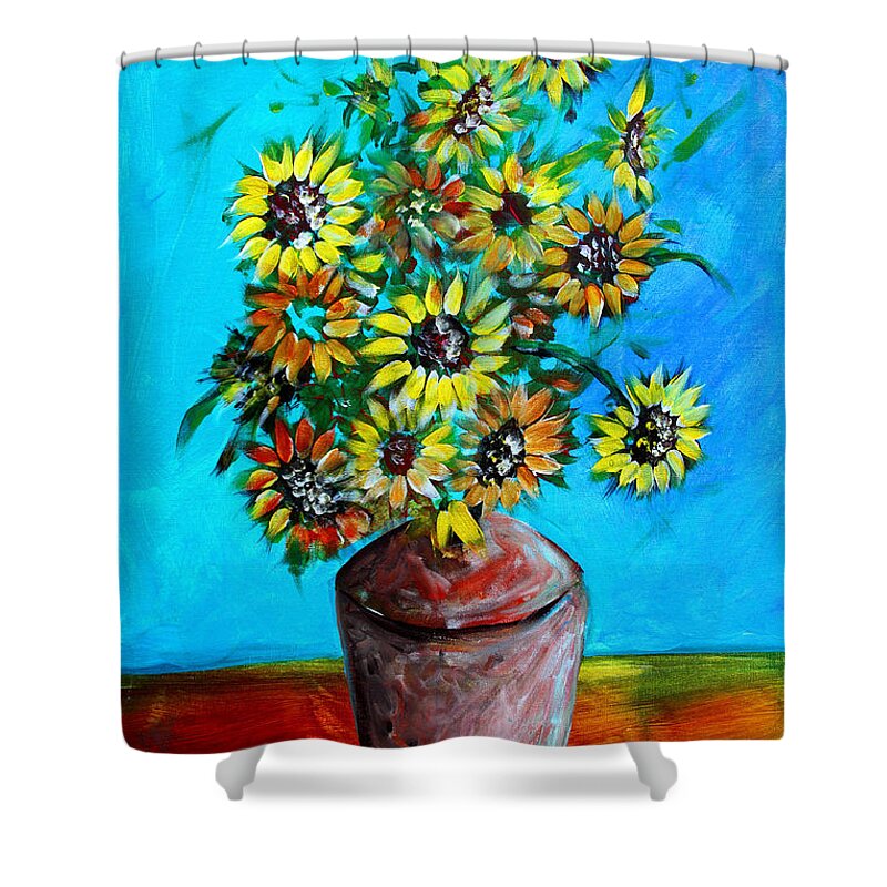 Sunflower Shower Curtain featuring the painting Abstract Sunflowers w/Vase by J Vincent Scarpace