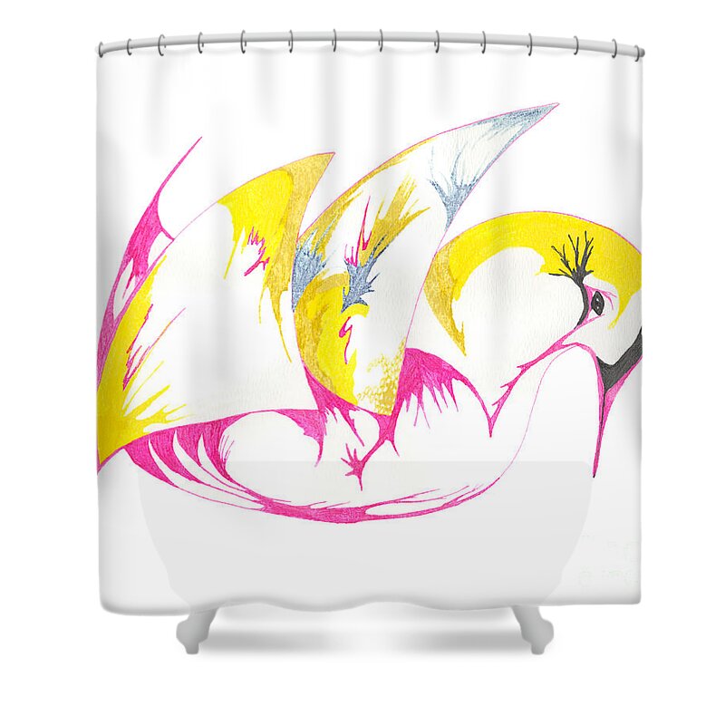 Abstract Shower Curtain featuring the drawing Abstract Swan by Mary Mikawoz