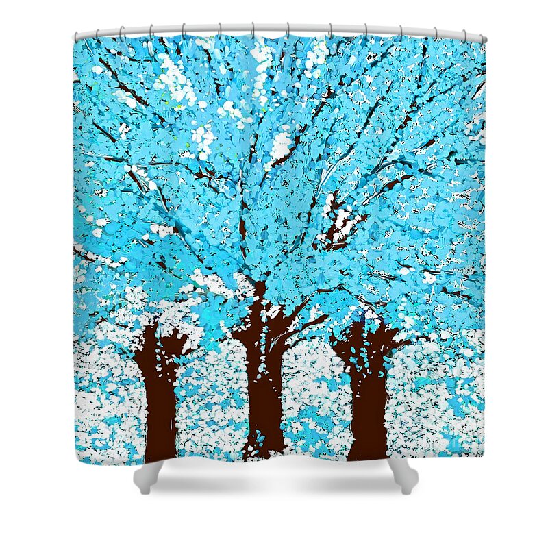 Trees Are Blue Shower Curtain featuring the painting Abstract Trees Are Blue by Saundra Myles
