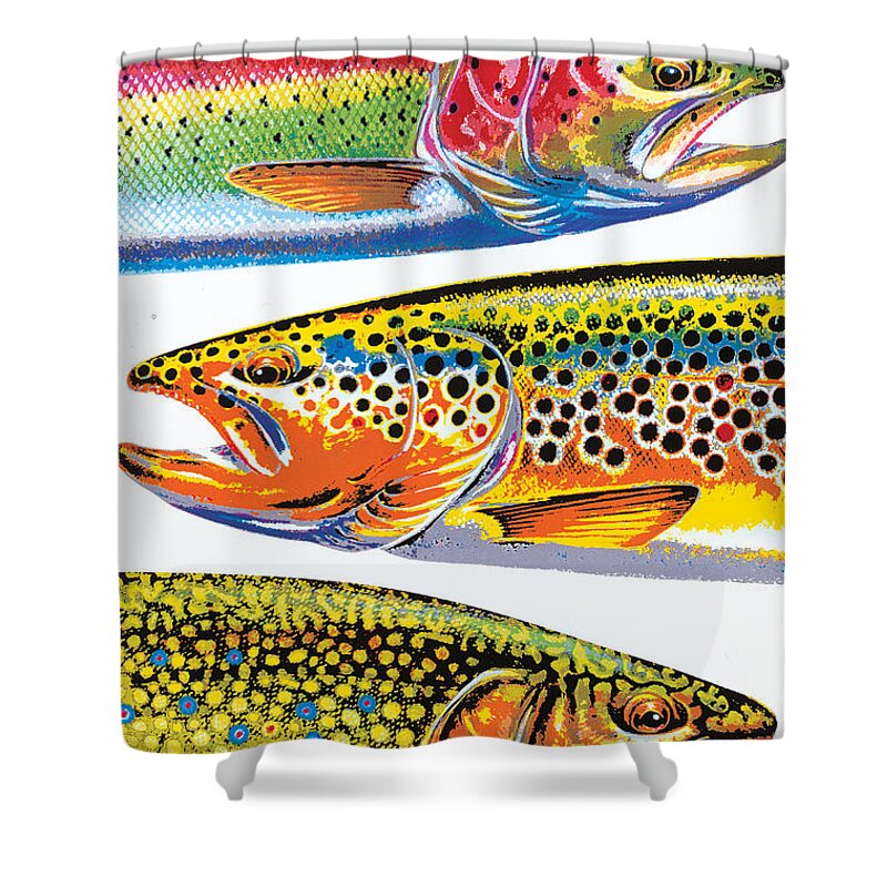 Jon Q Wright Shower Curtain featuring the painting Abstract Trout by JQ Licensing