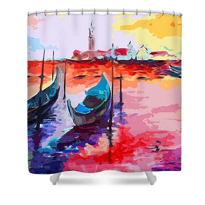 Abstract Shower Curtain featuring the painting Abstract Venice Gondolas by Ginette Callaway