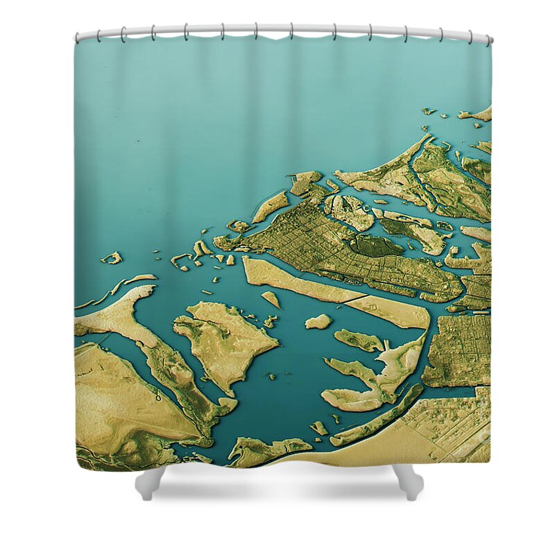 Abu Dhabi Shower Curtain featuring the digital art Abu Dhabi 3D Landscape View South-North Natural Color by Frank Ramspott