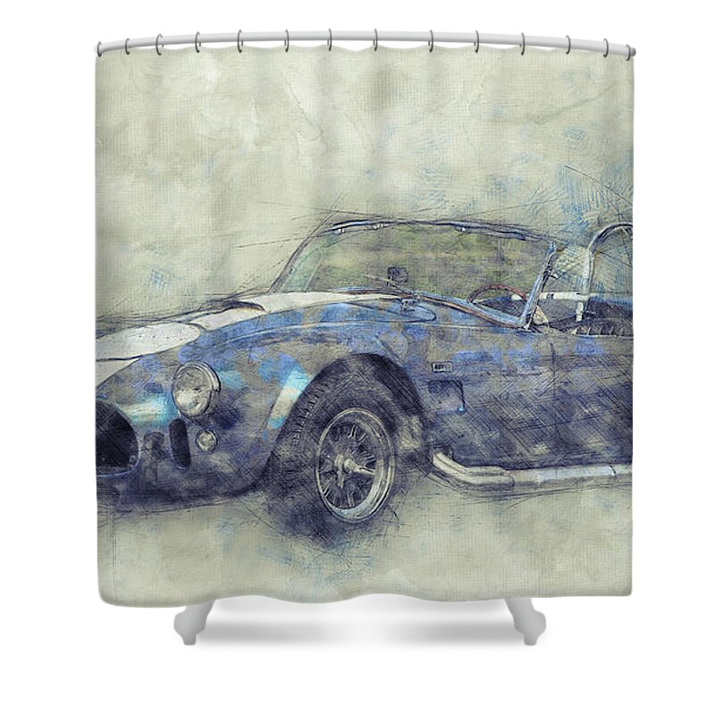 Ac Cobra Shower Curtain featuring the mixed media AC Cobra - Shelby Cobra - 1962s - Automotive Art - Car Posters by Studio Grafiikka