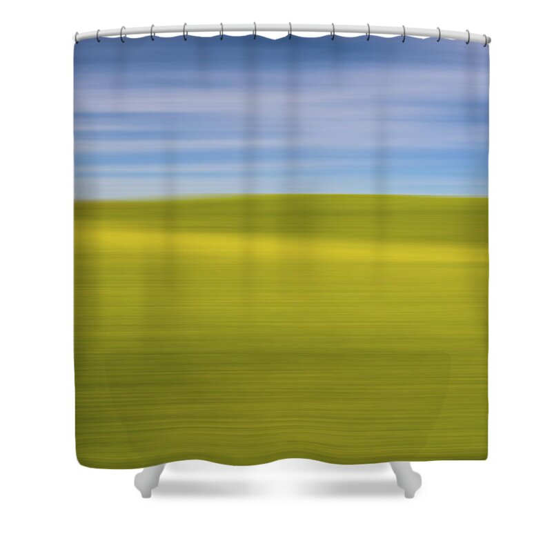 Abstract Shower Curtain featuring the digital art Acreage of Yellow X by Jon Glaser