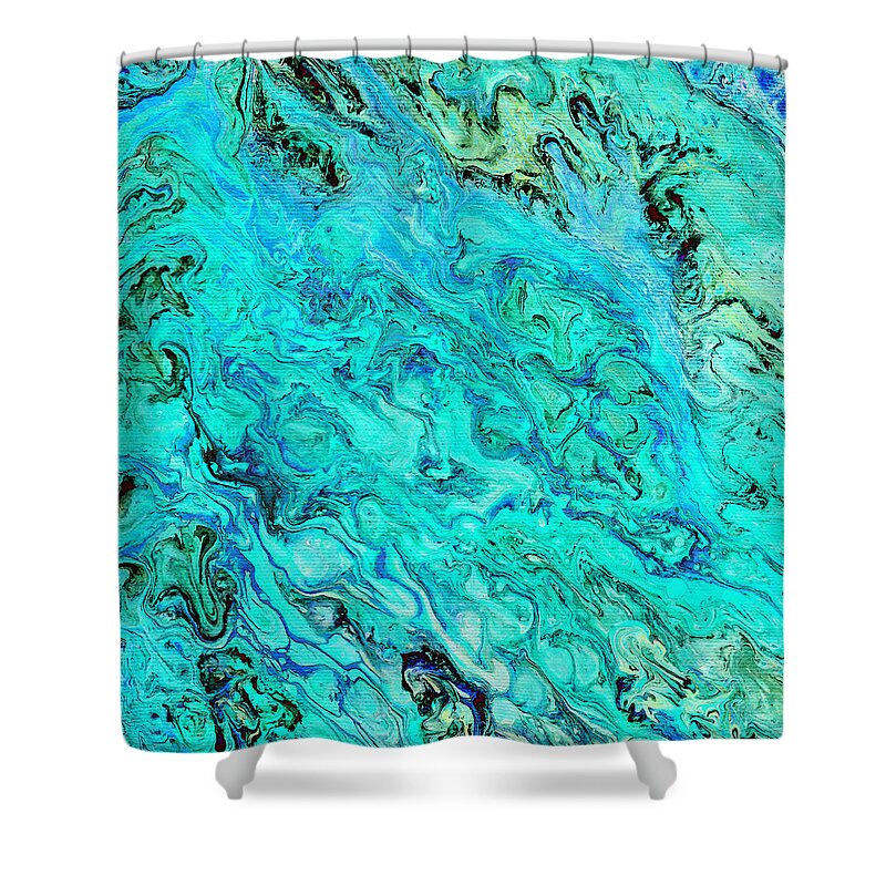 Abstract Shower Curtain featuring the mixed media Acrylic Blues by Stephanie Grant