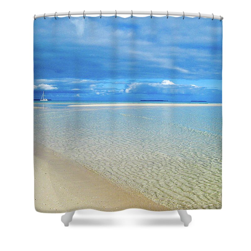 Beach Shower Curtain featuring the photograph ADAGIO alone in Ouvea, South Pacific by Dorothy Darden